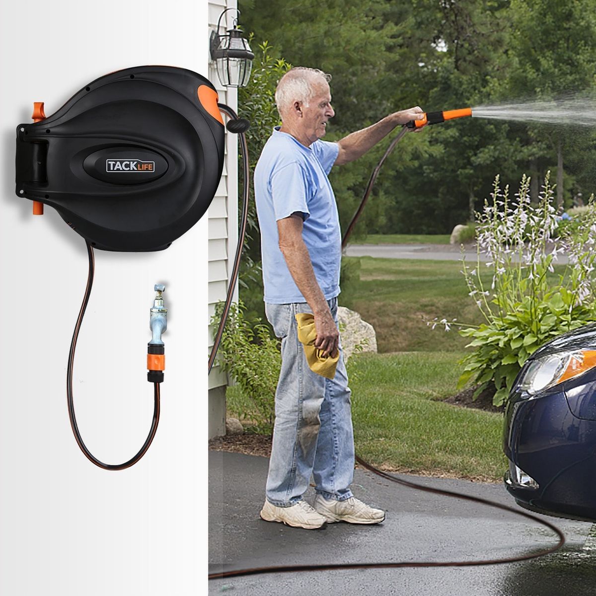 Enrouleur Devidoir Tacklife 202m Enrouleur Tuyau Arrosage Tuyau Automatique