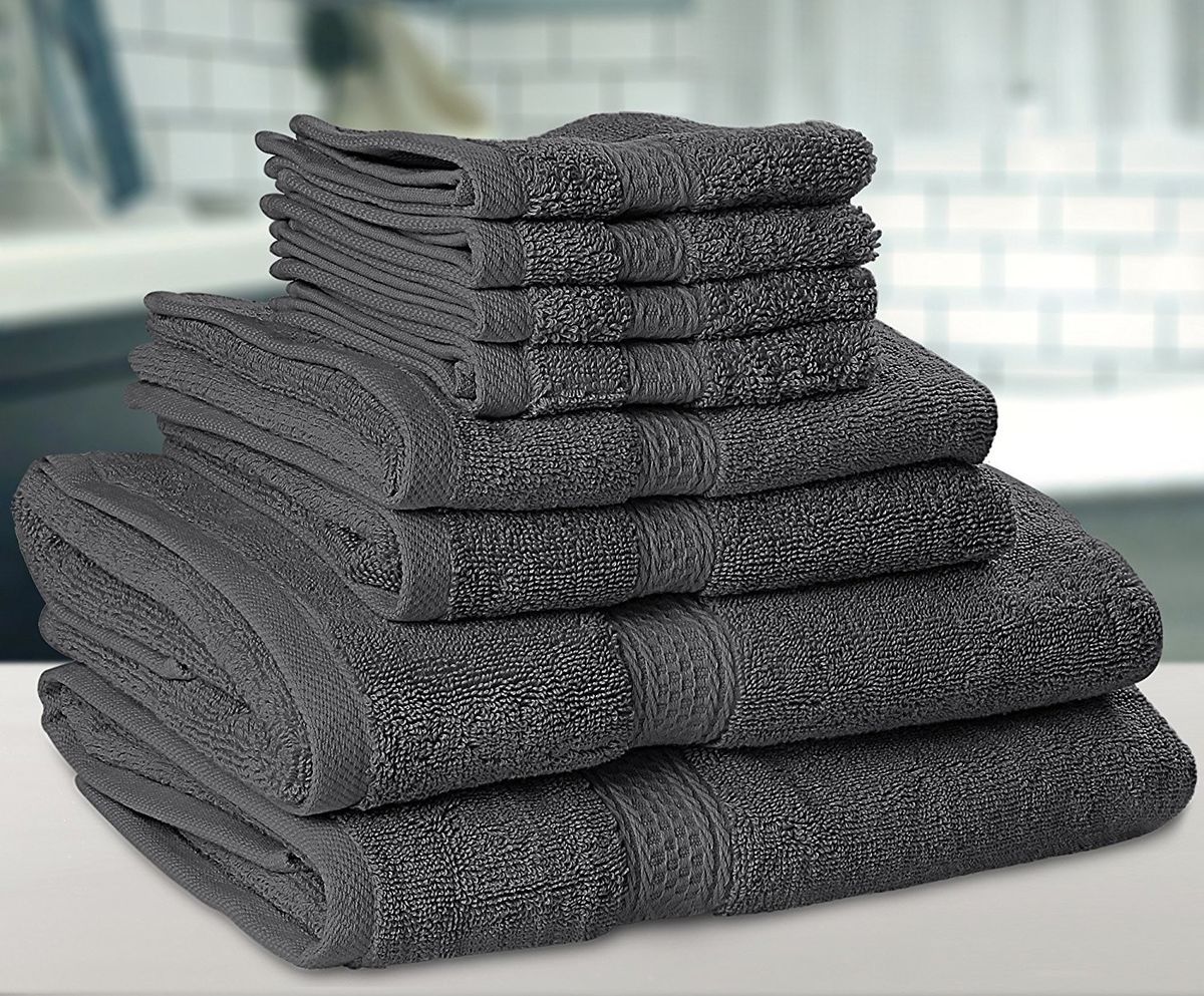 KinHwa Ensemble De Serviettes De Bain Ultra Doux En 100% Microfibre - 2 Serviettes De Bain 2 Essuie-Mains Et 2 Chiffons Démaquillants 6 Pack Gris Foncé