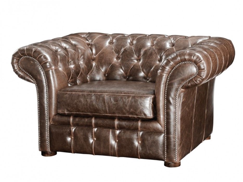 Fauteuil chesterfield CLOTAIRE en cuir vieilli