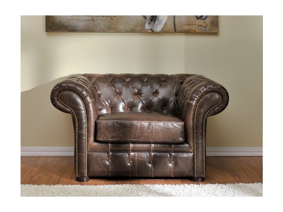 Fauteuil Chesterfield Vente Unique Clotaire Cuir Vieilli Marron 2 Places