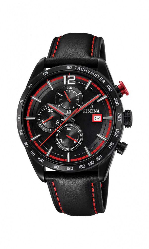 Montre Festina Homme Chrono Acier Noir Cuir Noir F20344/5