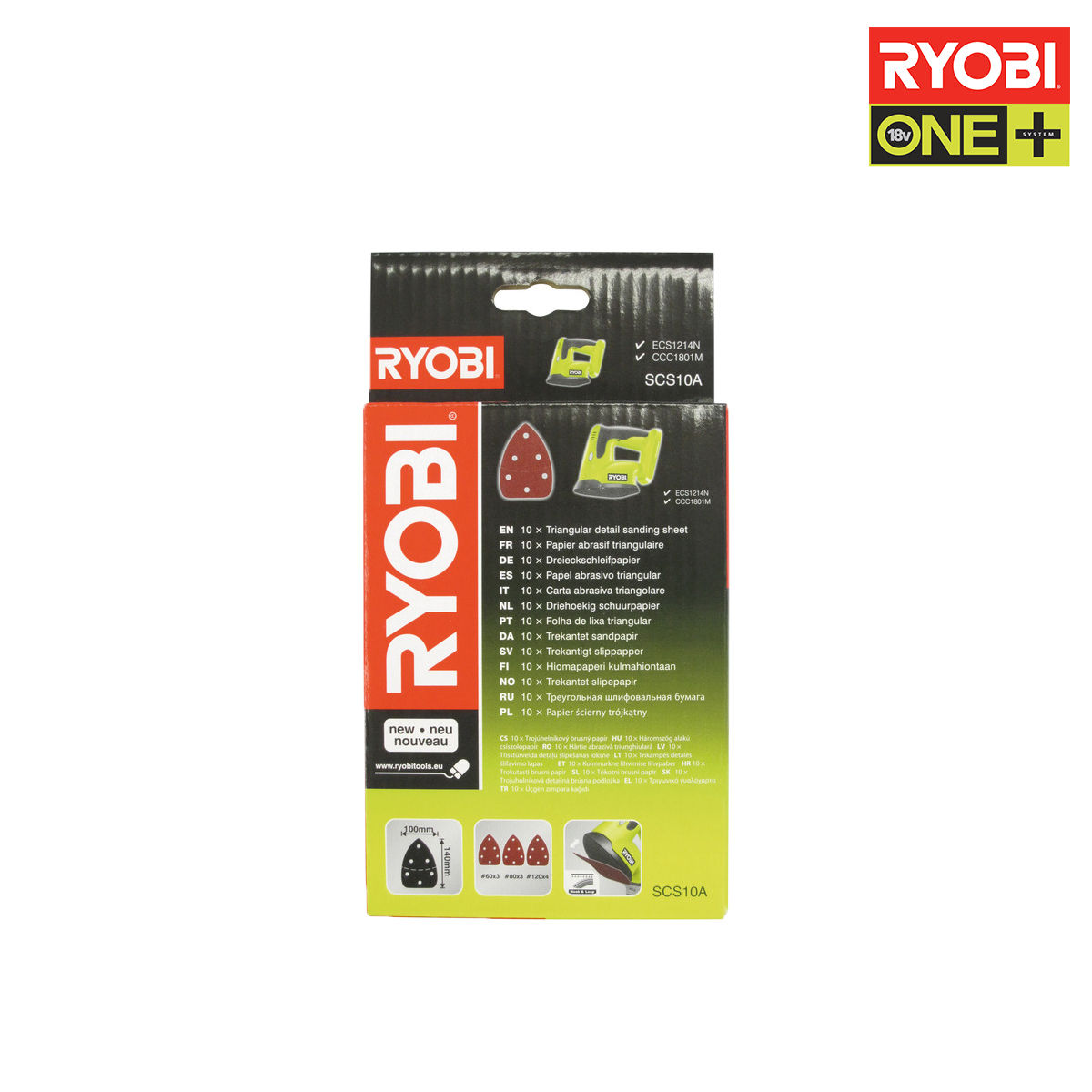 Feuille abrasive triangulaire Ryobi 100x140mm Grain 60, 80 et 120