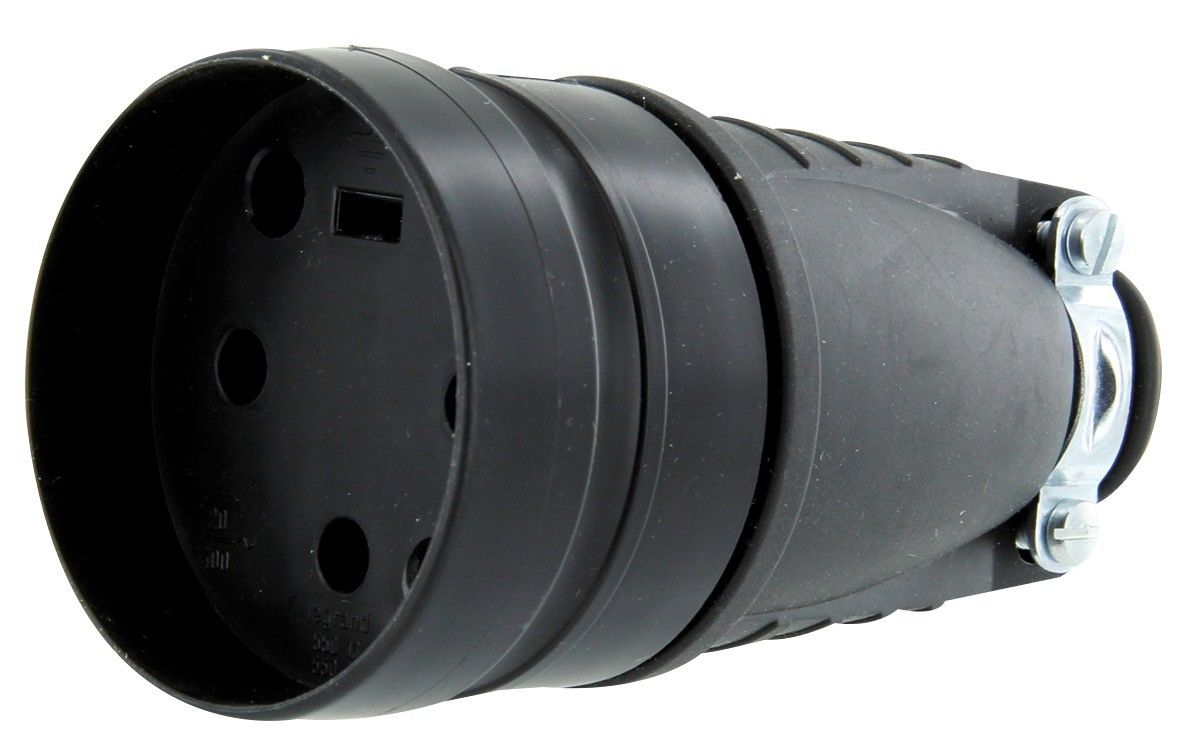 Fiche caoutchouc noir 3P+T 20 A Legrand - Femelle - Sortie droite - Noir