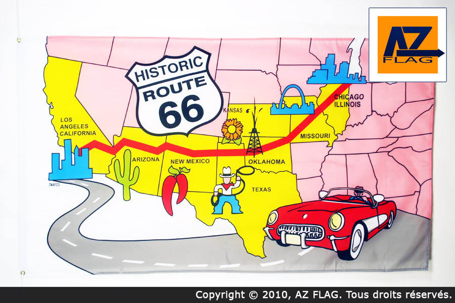 Az Flag Drapeau Usa Route 66 150x90cm - ...