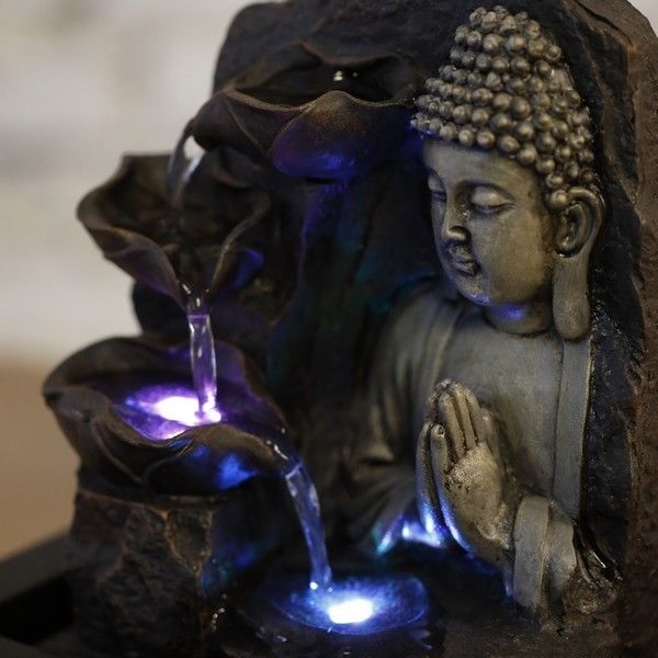 Zen'light Fontaine D'interieur Spiritualite -  Fontaine Bouddha - Decoration Feng Shui - Eclairage Led - Scfrbl2 - Marron