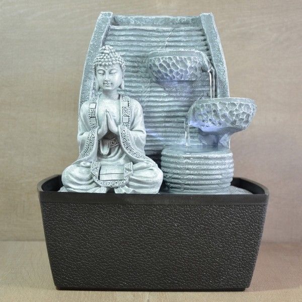 Zen'light Fontaine D'interieur Sagesse Scfrbfb - Fontaine Bouddha - Decoration Feng Shui - Eclairage Led - Grise