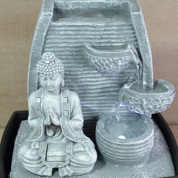 Zen'light Fontaine D'interieur Sagesse Scfrbfb - Fontaine Bouddha - Decoration Feng Shui - Eclairage Led - Grise