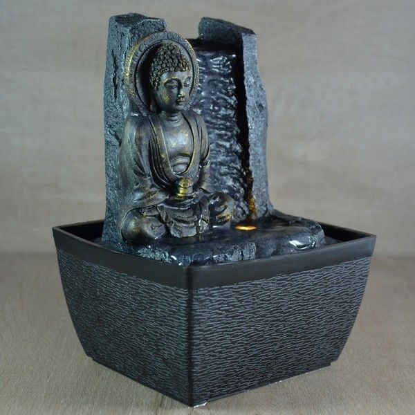 Zen'light Fontaine D'interieur Serenite -  Fontaine Bouddha - Decoration Feng Shui - Eclairage Led - Scfrpb6 - Marron