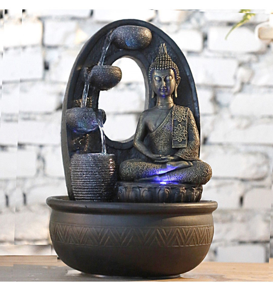 Zen'light Fontaine D'interieur Harmonie - Fontaine Bouddha - Decoration Feng Shui - Eclairage Led - Scfrbjr - Marron