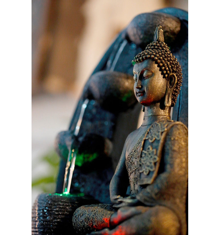 Zen'light Fontaine D'interieur Harmonie - Fontaine Bouddha - Decoration Feng Shui - Eclairage Led - Scfrbjr - Marron