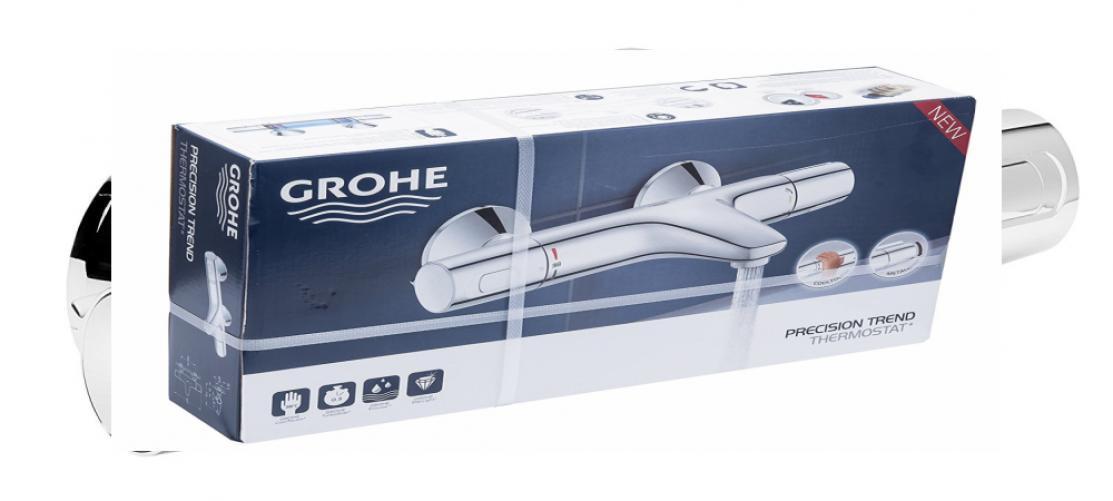 Grohe Mitigeur Thermostatique Bain Douche Precision Trend Protection Anti Brulure Raccord Filete 12 Chrome 34227002
