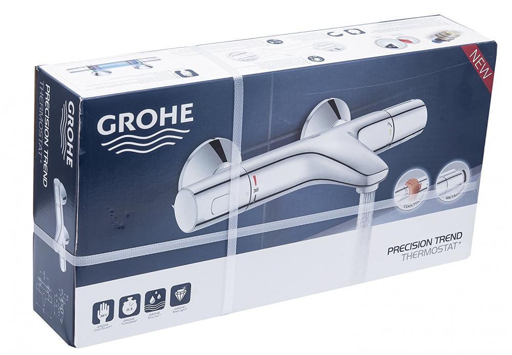 Grohe Mitigeur Thermostatique Bain Douche Precision Trend Protection Anti Brulure Raccord Filete 12 Chrome 34227002