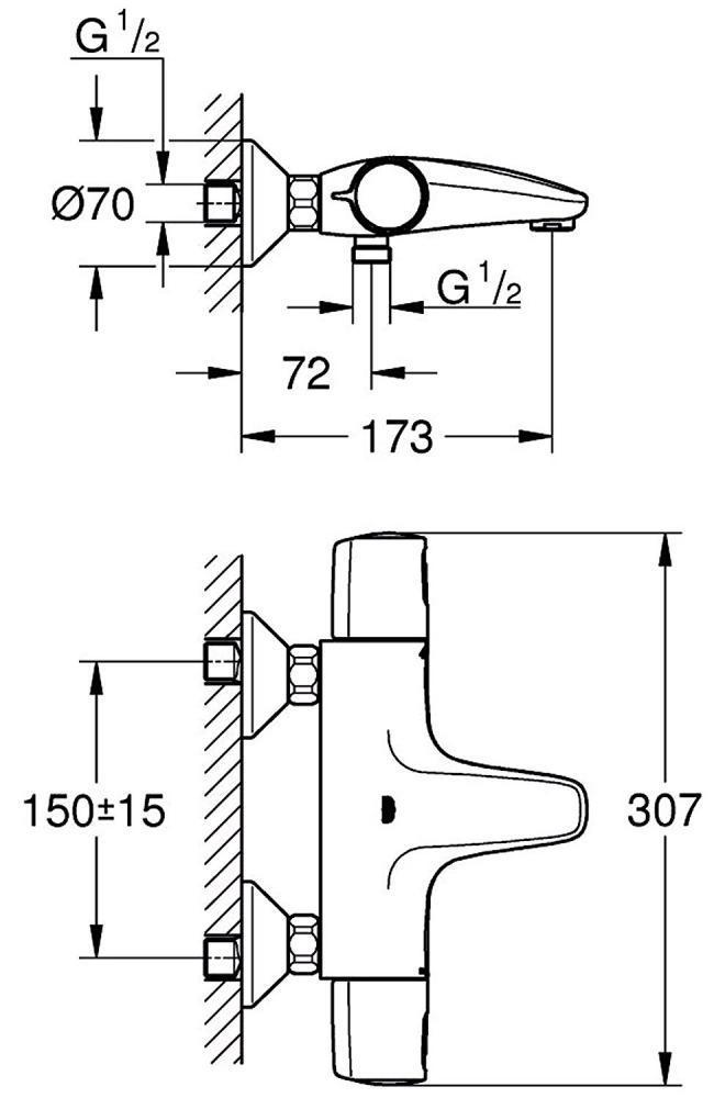 Grohe Mitigeur Thermostatique Bain Douche Precision Trend Protection Anti Brulure Raccord Filete 12 Chrome 34227002