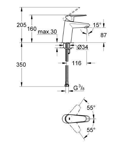 Eurodisc Cosmopolitan Mitigeur monocommande 1/2  lavabo Taille S