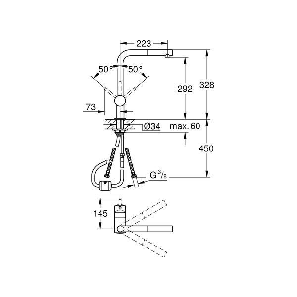 Minta Mitigeur evier avec douchette SuperSteel (32168DC0)