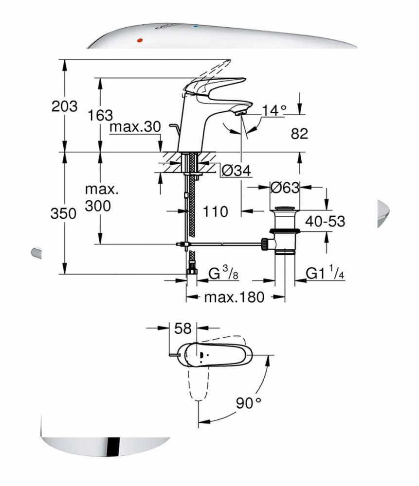 Grohe Eurostyle Chrome, Silkmove Es, Position Mediane Froid