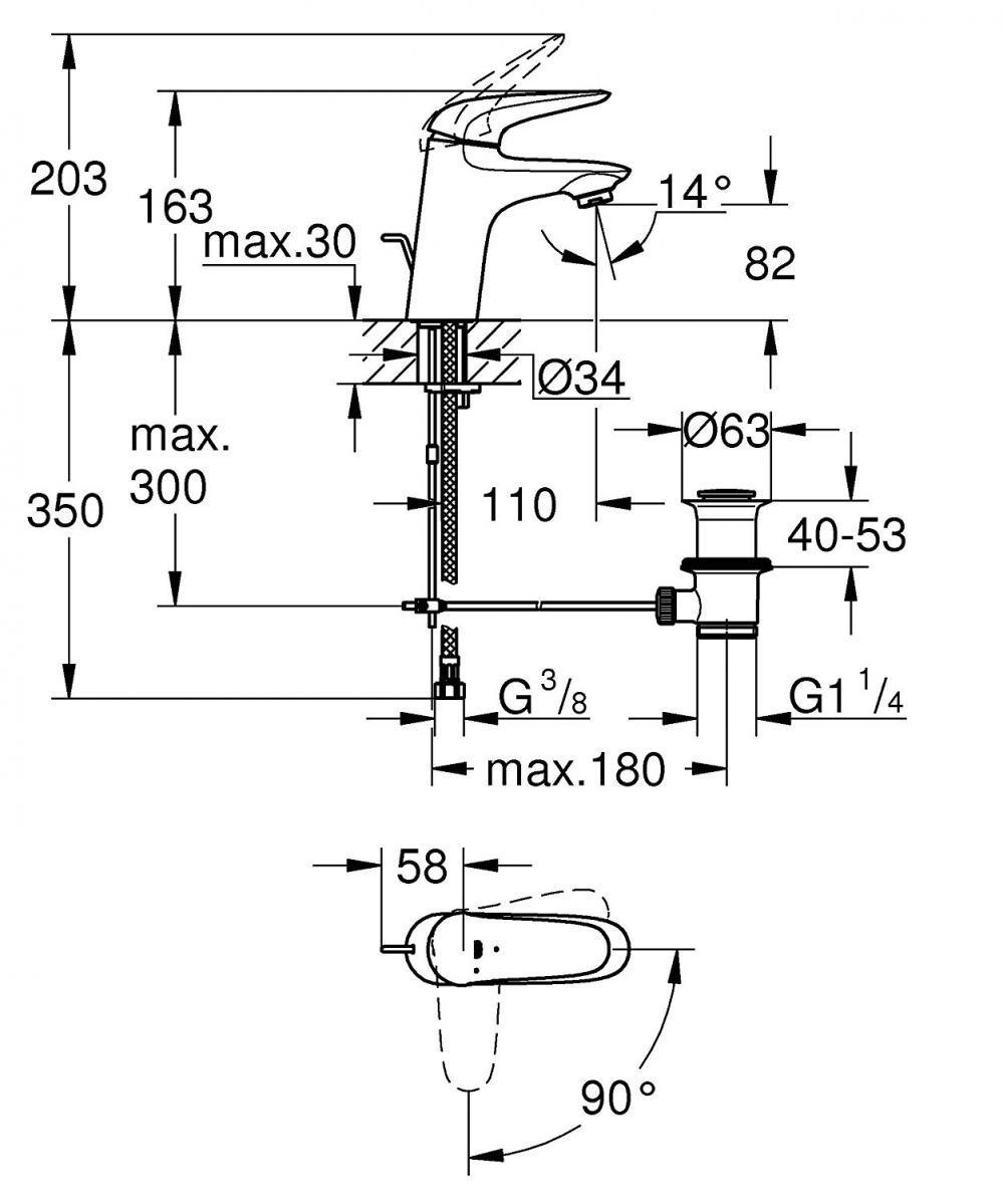 Grohe Eurostyle Chrome, Silkmove Es, Position Mediane Froid