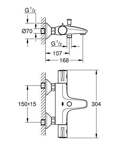 Mitigeur Baindouche Grohtherm 800 1/2 Mural Thermostatique Grohe 34569000
