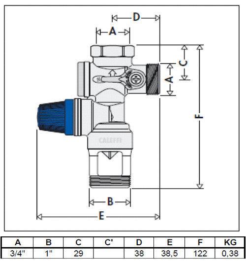 Securite du chauffe eau Groupe de securite vertical 34 Laiton chrome Caleffi