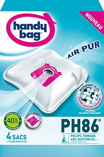 Sacs Aspirateurs Handy Bag®  Ph86/ph96® - Philips, Electrolux, Aeg, Tornado - 4 Sacs + 1 Filtre Sortie D'air A Decouper