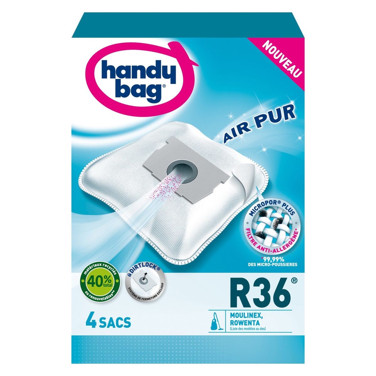 Sacs Aspirateurs Handy Bag® R36® - Moulinex Rowenta - 4 Sacs
