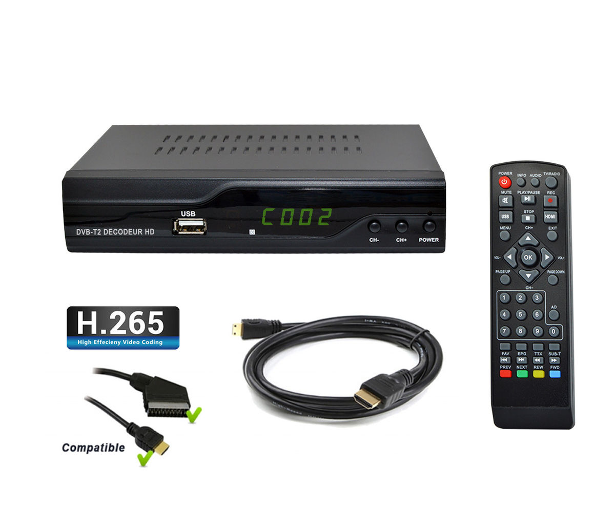 HDTV H.265 Set DVB-T2 HEVC Receiver (neue Norm) USB HDMI SCART + Mini TV Antenne