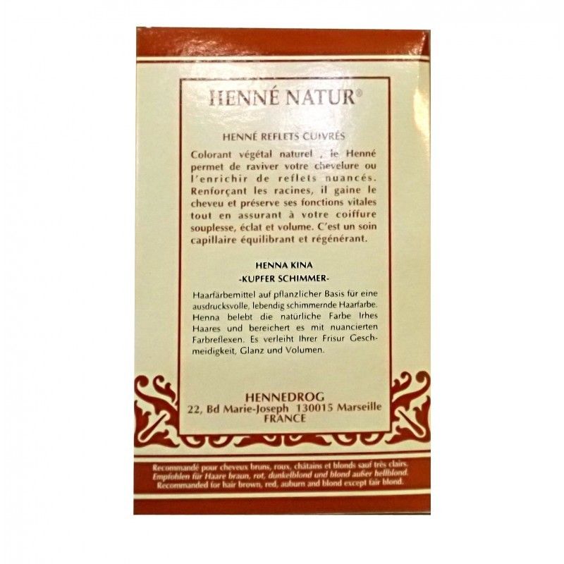 Hennedrog Henne Nature Cuivre Naturel Coloration Vegetale 90 G - Boîte 90 G