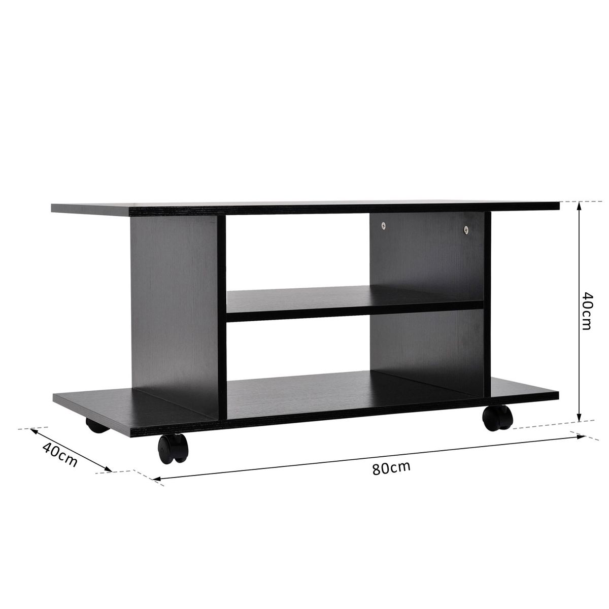 Meuble Tv Homcom Table Basse A Roulettes En Panneaux De Particules Noir Contemporain Aspect Bois