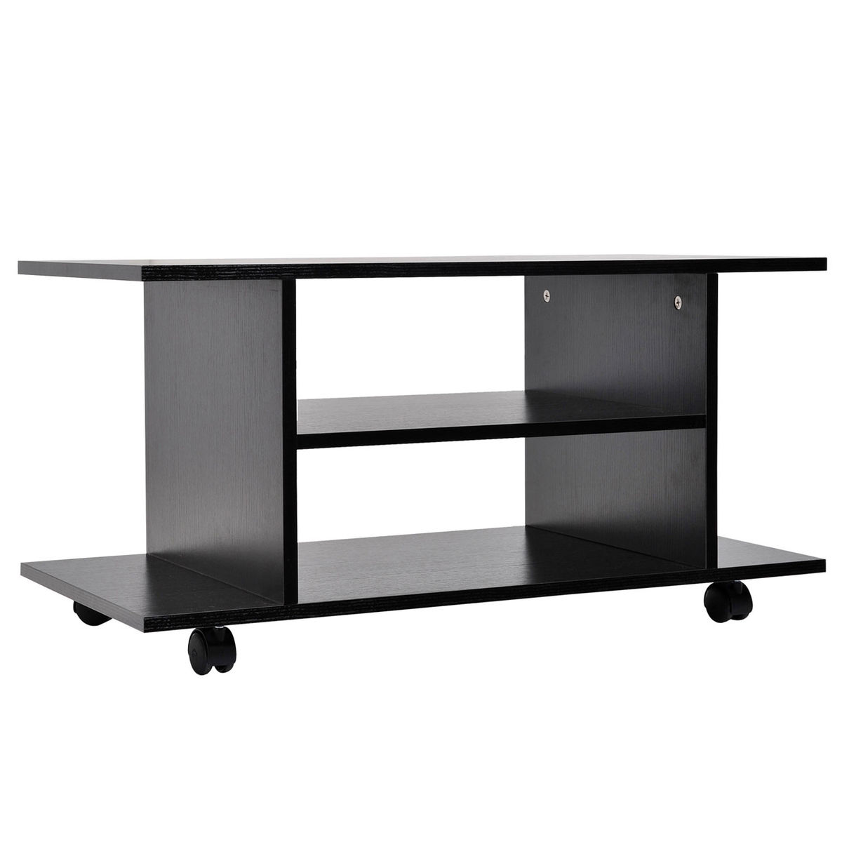 Meuble Tv Homcom Table Basse A Roulettes En Panneaux De Particules Noir Contemporain Aspect Bois