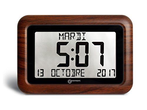 Horloge grand affichage complet jour date et heure VISO 10 WOOD aspect bois a