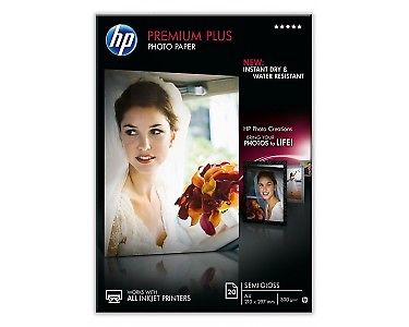 HP Premium Plus Photo Paper - Semi-brillant - A4 (210 x 297 mm) - 300 g/m² - 20 feuille(s) papier photo - pour Envy 5055, 7645, Officejet 5255, 76XX, PageWide MFP 377, PageWide Pro 452, Photosmart 5525
