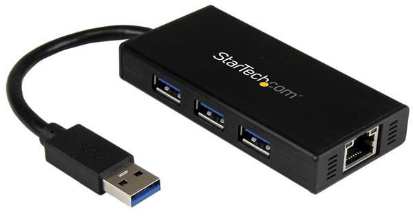 Hub USB 3.0 portable a 3 ports avec adaptateur Gigabit Ethernet NIC et cable integre, materiau aluminium