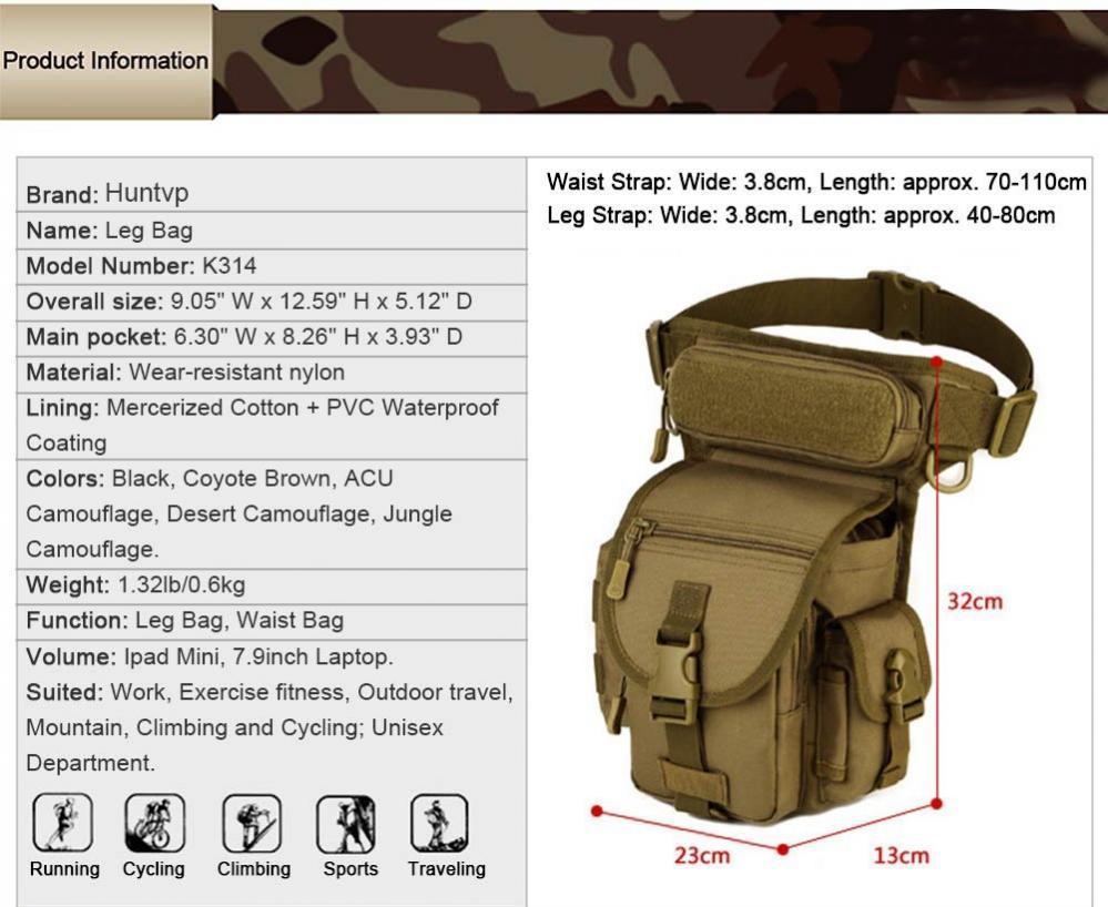 Huntvp Sac De Jambe Sac De Cuisse Sac De Peche Sac Banane Sac Tactique Militair