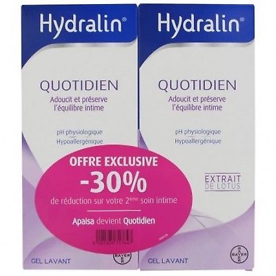 Hydralin Quotidien - Gel Intime - Lot De 2 X 400 Ml (-30 % Sur Le 2Ème) - Savon - Hygiene Intime - Lot 2 X 400 Ml