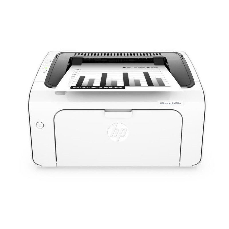 LaserJet Pro M12w Imprimante de groupe de travail laser monochrome, A4, resolution 600 x 600 ppp, vitesse 18 ppm, capacite totale 150 feuilles, niveau sonore 50 dBA, interface USB 2.0, Wifi, poids 5.2 kg