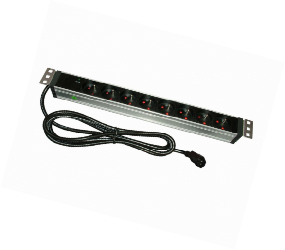 PDU 19'' L8 RM C14 - 8 prises FR + cable d'alimentation IEC C14 (10A) pour onduleur jusqu'a 2K - REF 61475 - DIM : 45 x 485 x 45 - 0.86 KG