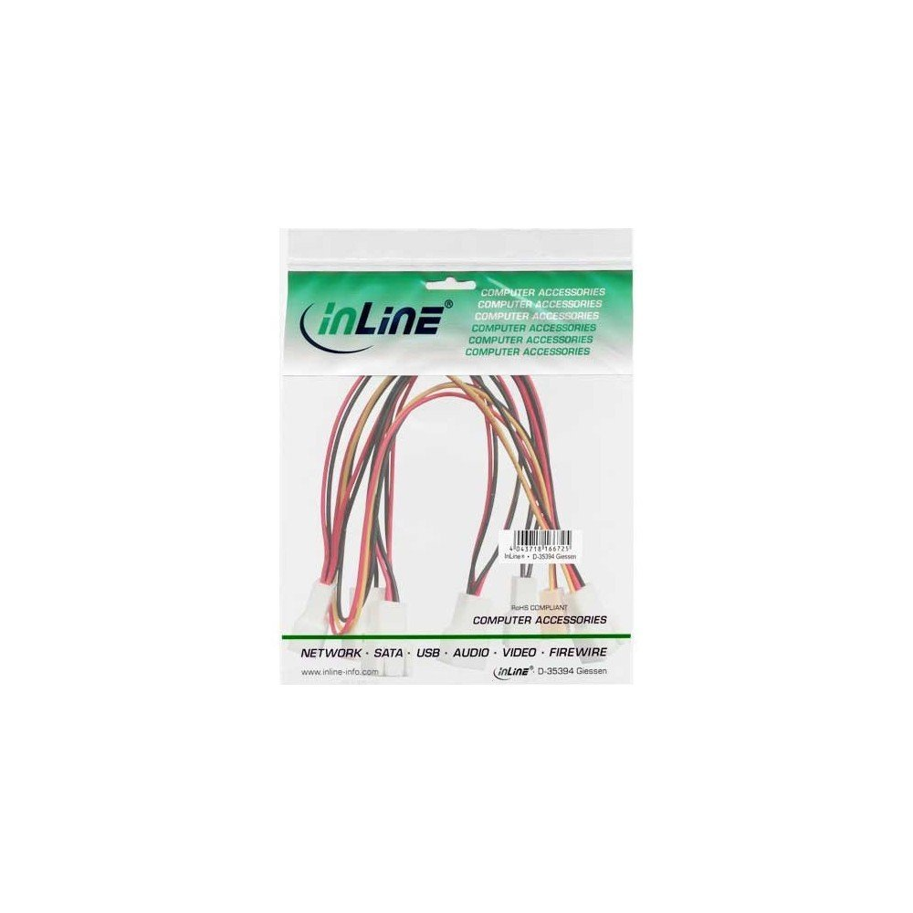 InLine 3 Pin Molex Female to 6x 3 Pin Molex Male Fan Adapter Y-Cable
