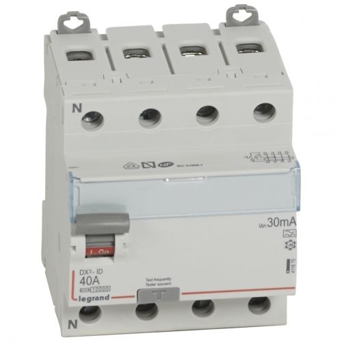 DX3 INTERRUPTEUR DIFFERENTIEL TETRAPOLAIRE 40A TYPE A 30MA LEGRAND