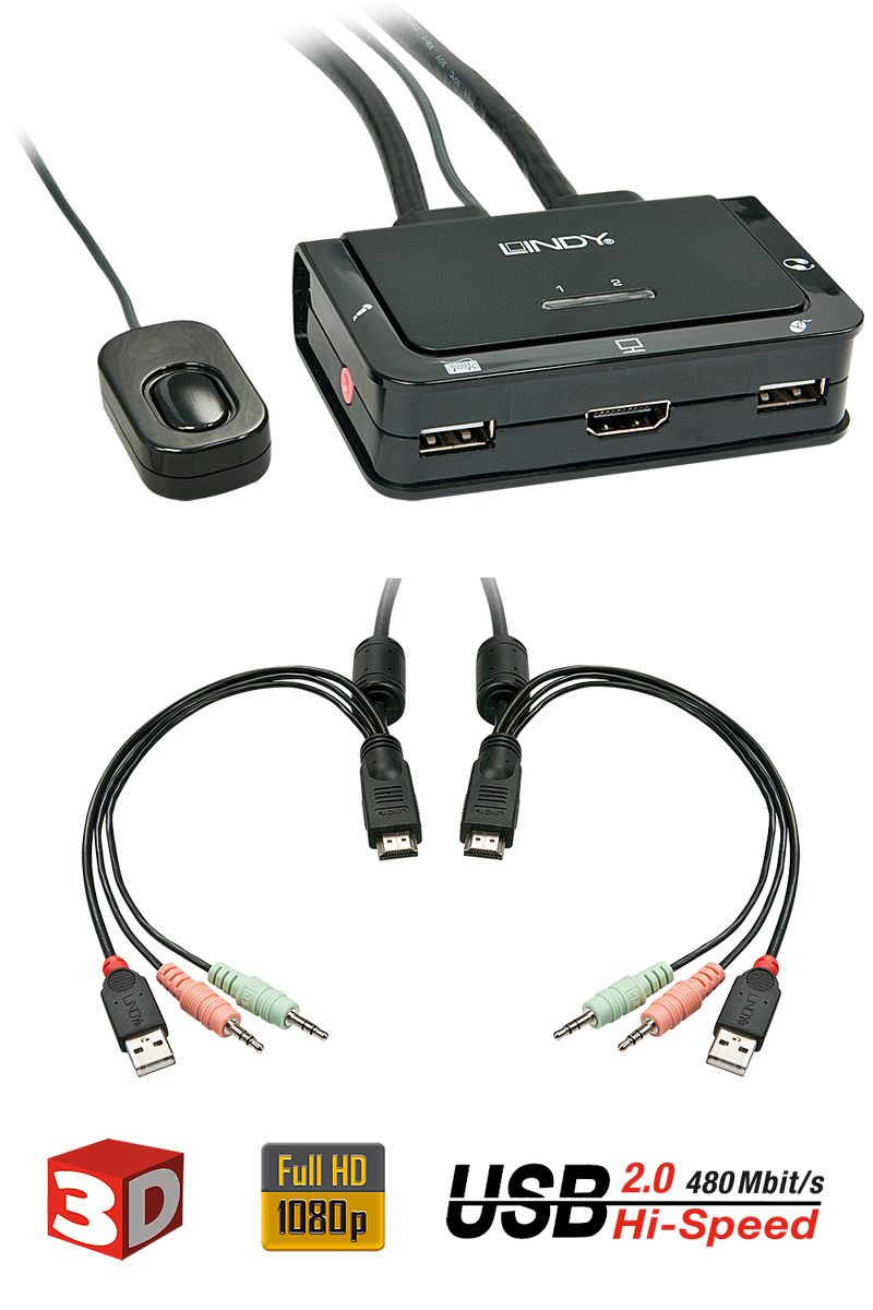 Switch Kvm Hdmi Compact Usb 2.0 Audio 2 Ports