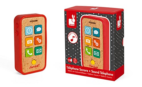 Telephone Sonore En Bois Janod - Des 18 Mois - 7 Touches Sonores En Plastique Souple - Rouge