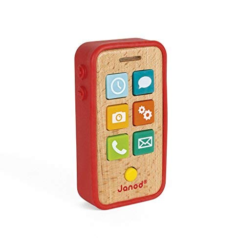 Telephone Sonore En Bois Janod - Des 18 Mois - 7 Touches Sonores En Plastique Souple - Rouge