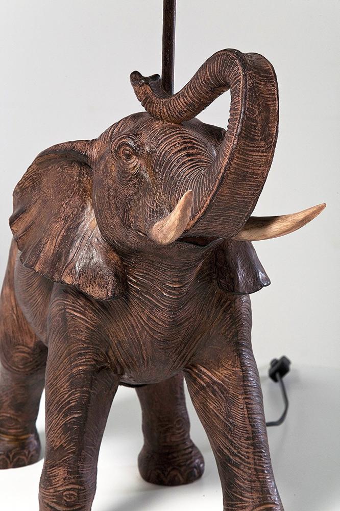 Lampe De Table Elephant Safari Kare Design Original Et Colonial Brun Beige Lin Ethnique Tissu