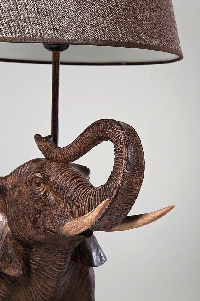 Lampe De Table Elephant Safari Kare Design Original Et Colonial Brun Beige Lin Ethnique Tissu