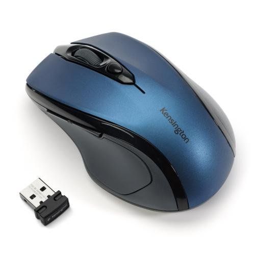 Souris sans fil taille moyenne Kensington Pro Fit - bleu saphir Design compact, ideal pour les voyages Technologie sans fil et nano-recepteur escamotable Design ergonomique pour droitiers, parfaitement adapte a votre main Sans fil, 2,4 GHz pour une longu