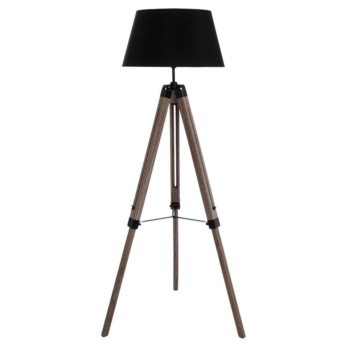 Lampadaire Metal Et Bois 145 Cm Trepied Runo Coloris Noir