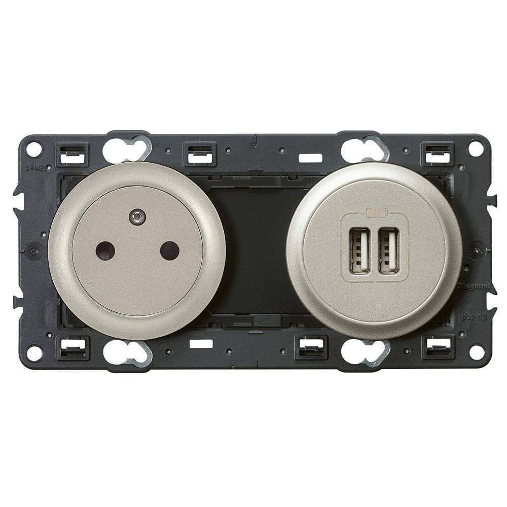 Legrand Celiane Bloc Prise De Courant Avec Terre Affleurante Et Double Prise Usb A Encastrer Composable Titane