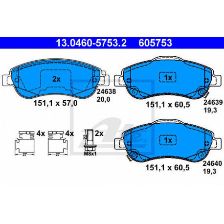 Kit de plaquettes de frein, frein a disque ATE 13.0460-5753.2