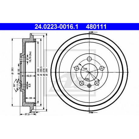x2 quantite Tambour de frein ATE 24.0223-0016.1