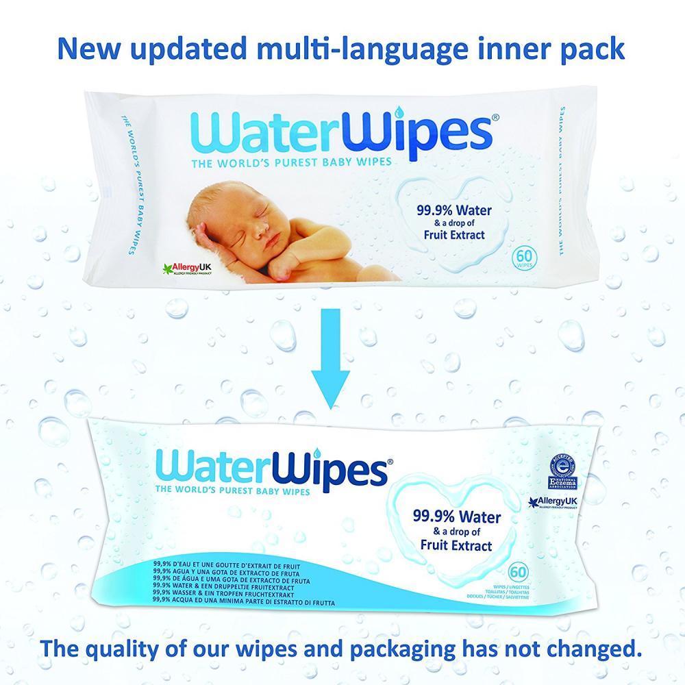 Lingettes Bebe - Waterwipes - Lot De 4 - 240 Lingettes - Hypoallergeniques - Mixte - Blanc