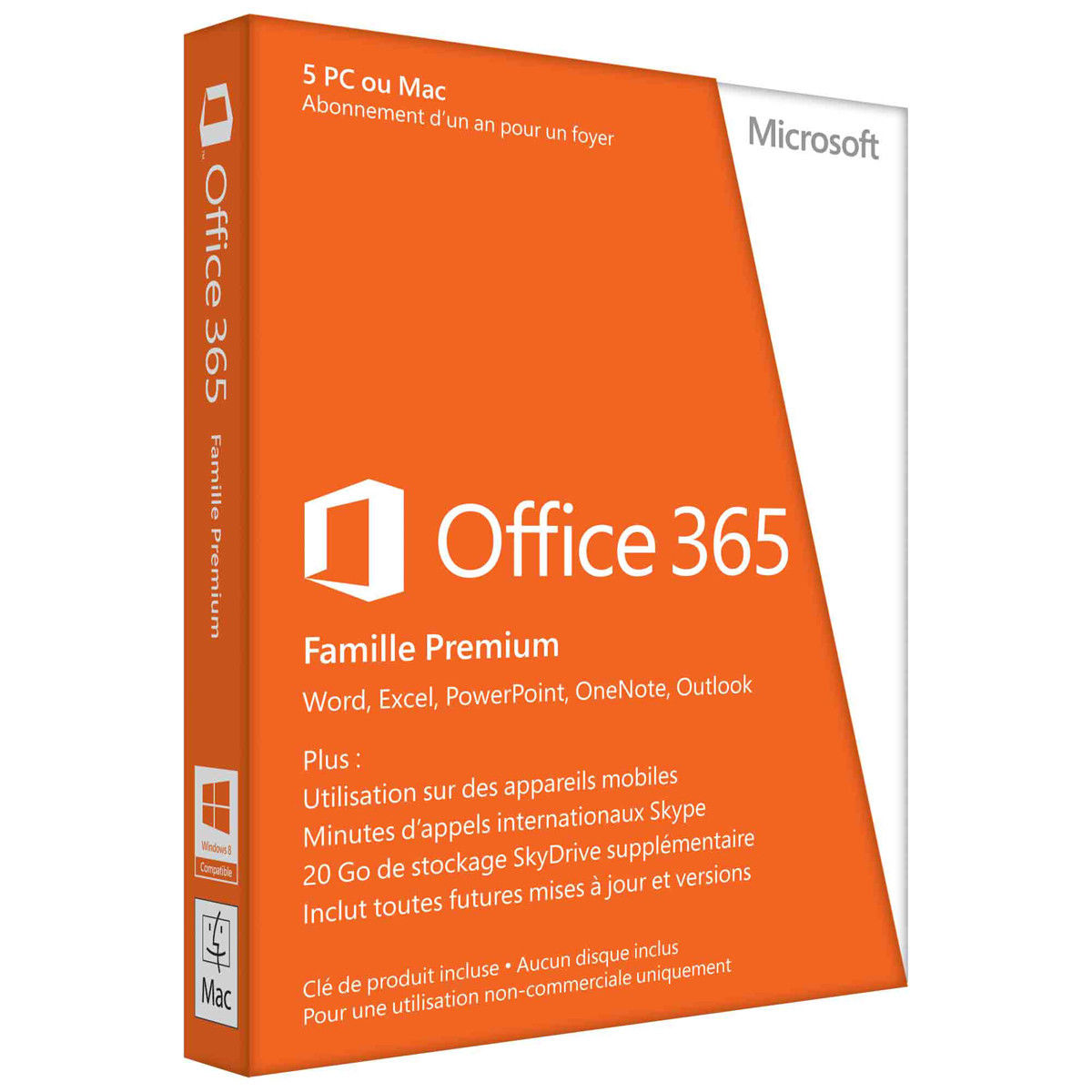 Office 365 Famille - Inclus Les Nouveaux Logiciels Office 2016 Pour 5 Pc/mac + 5 Tablettes + 5 Smartphones Pendant 1 An